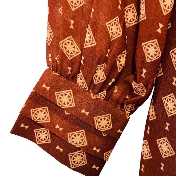 Wayward Fancies eShkti Pleat Waist Geo Georgette Dress Deep Brown Size XS (2) - Picture 8 of 13